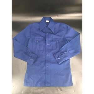 Vintage Montgomery Ward Shirt Mens Small Blue Polyester 70s Dagger Disco